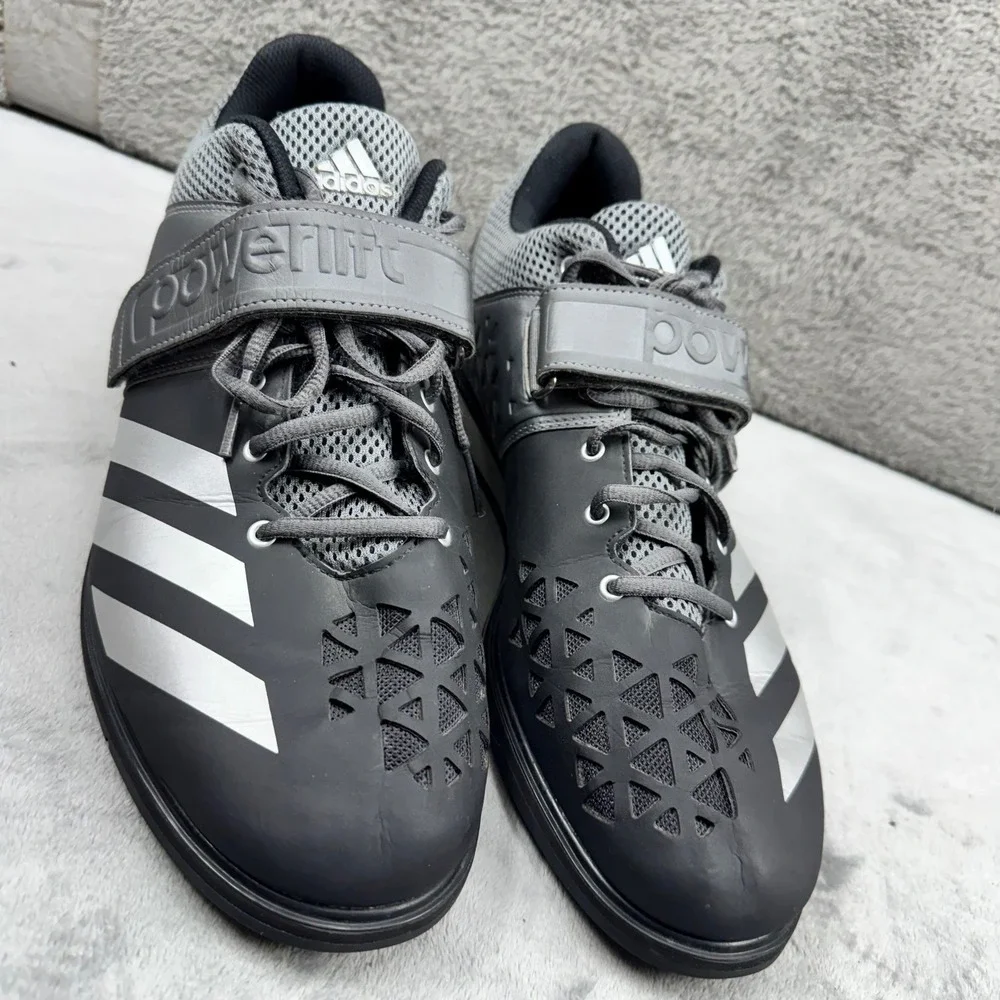 Adidas Powerlift Weightlifting Shoes Mens Black Silver Grey Excellent Strap